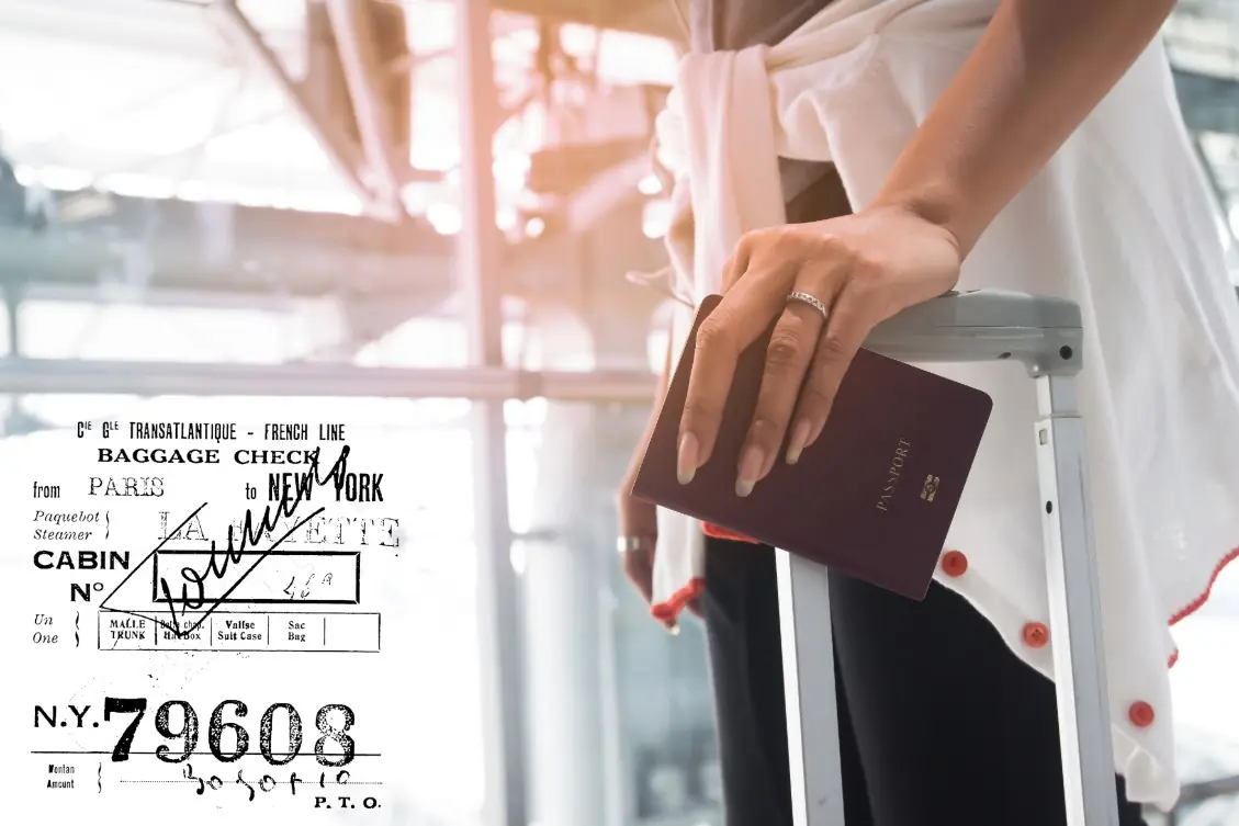 Traveler at the airport holding a passport